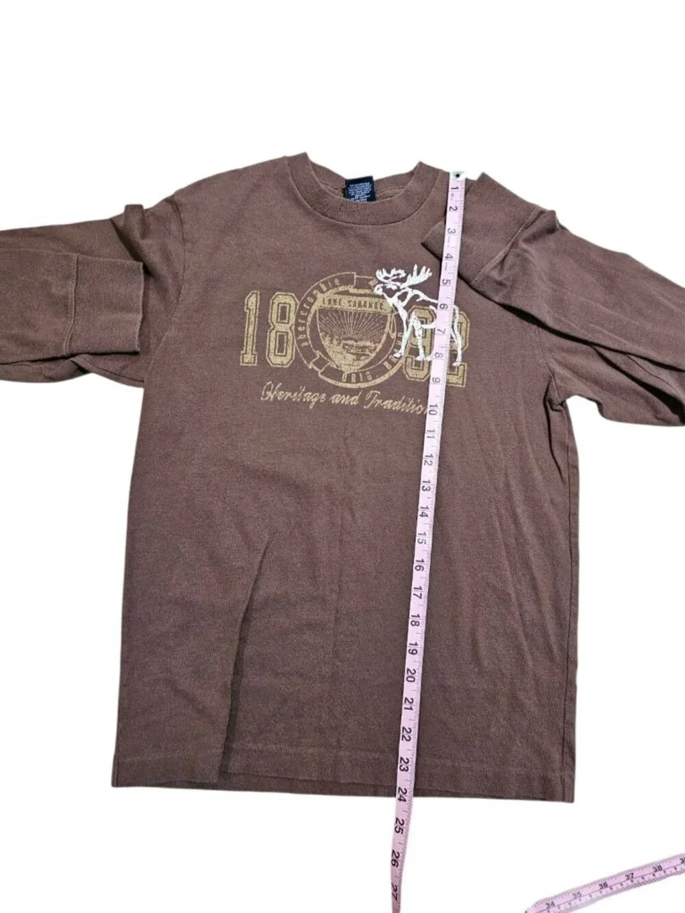 Abercrombie Kids M Long Sleeve Brown Cotton Graphic Moose Shirt Archival Y2K
